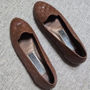 Brown Woven Leather Flats
